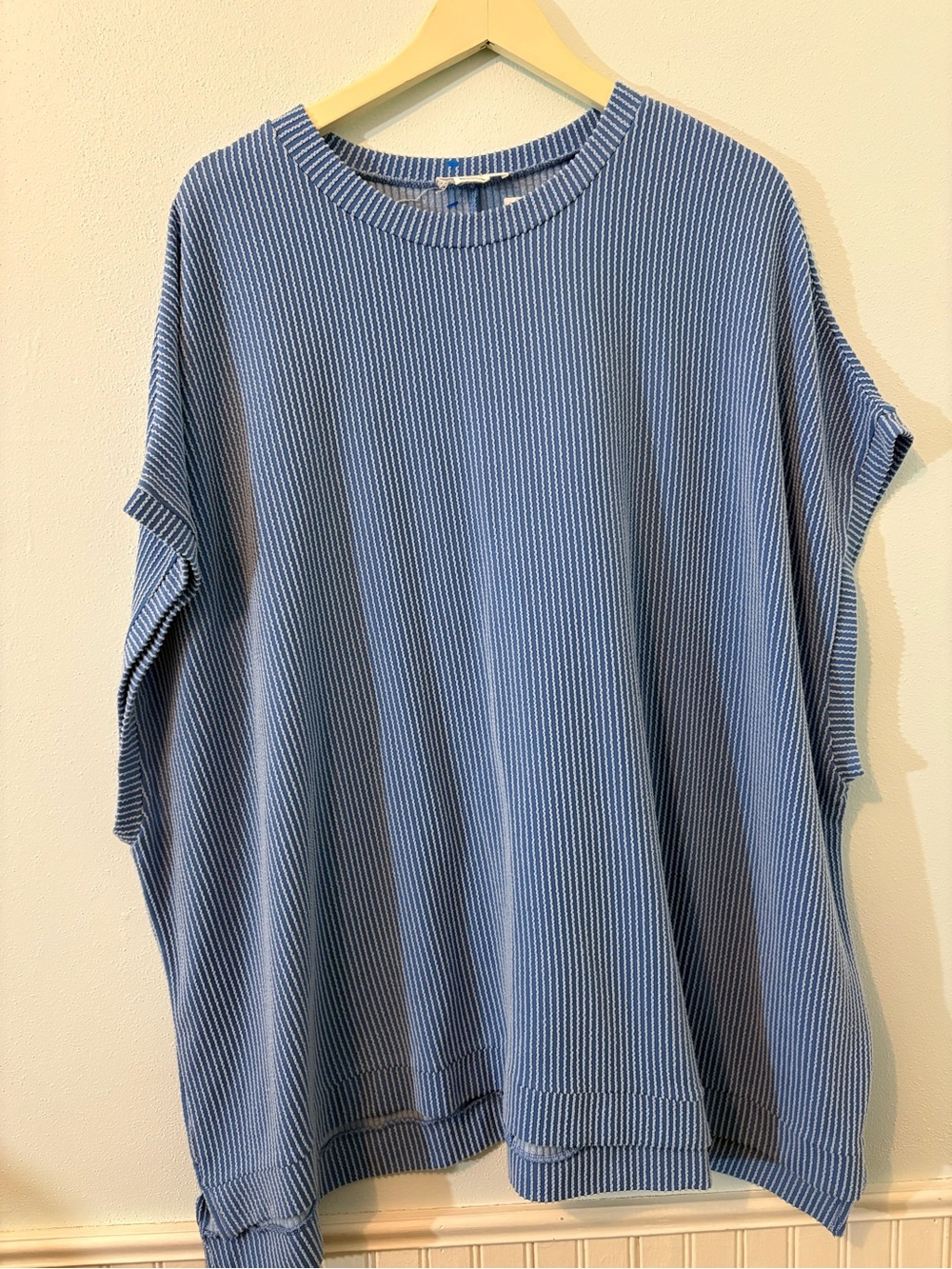 CHICSOUL 1X ✨ plus size oversized ribbed short sleeve blouse blue like new cond